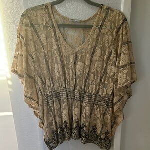 Cream and Gold Embellished Flutter Sleeve Blouse